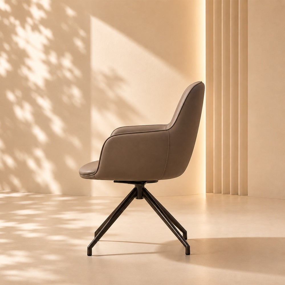 360 Swivel Microfiber Curved Arm Four Leg Metal Base Dining Chair