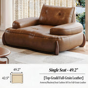 Modern Curved Leather Sofa Camel Upholstery Low Profile Contemporary Lounge Design