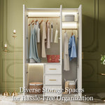 Load image into Gallery viewer, Modern Elegance 3-Door White Wardrobe with Drawers Multi-Section Storage with Drawers and Hanging Space

