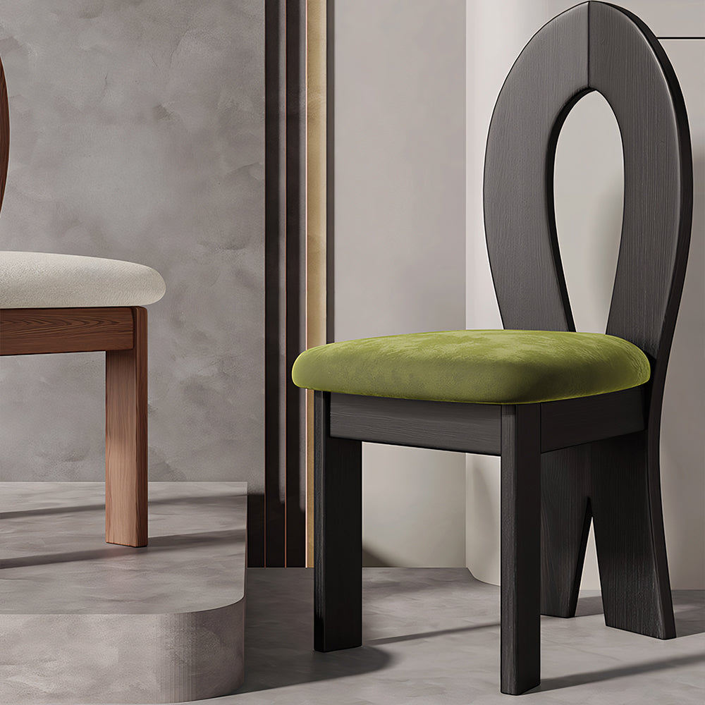 Modern Sculptural Dining Chair Set of 2 Solid Wood Frame Upholstered Seat Curved Loop Back Accent Chair