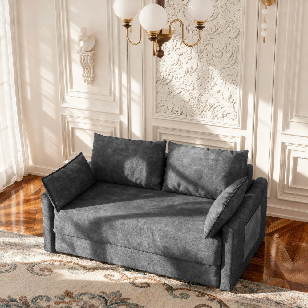 65.5" Sofa Convertible Sofa Bed Wrinkle-resistant Linen Lightweight Loveseat Wooden Armrest