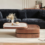 Load image into Gallery viewer, 34.7'' Modern Solid Wood Coffee Table with Marble Top Hidden Storage Rounded Minimalist Design
