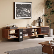 70.2‘’Mid-Century Modern TV Stand with Record Player Shelf - Wood Storage  Easy Organization