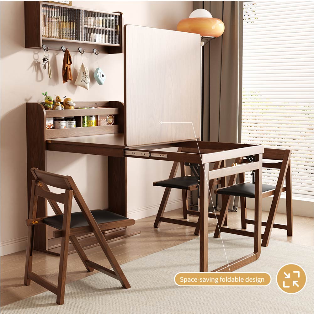 62''Foldable Multifunctional Dining Table Integrated Storage Solid Wood Texture Multi-Scene Fit