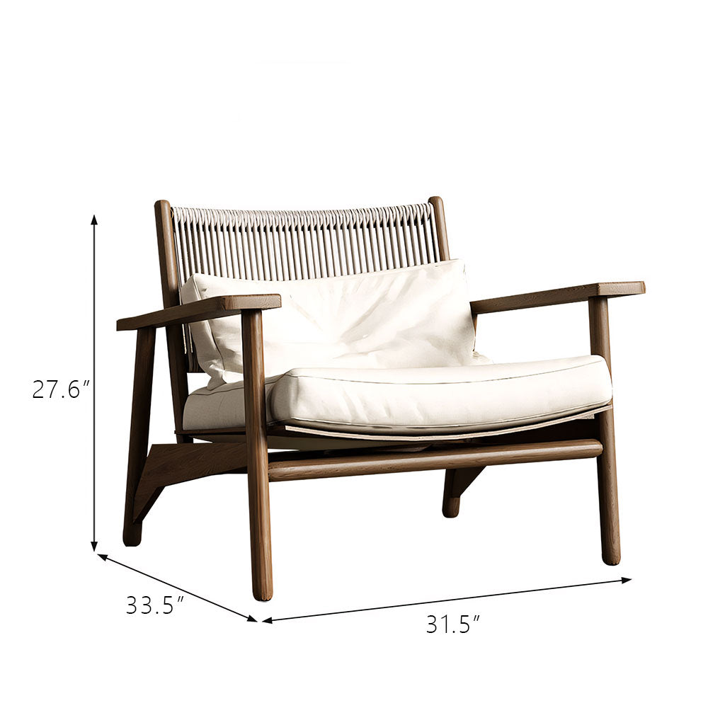 Indoor & Outdoor Solid Wood Lounge Chair with Handwoven Rope Backrest and Plush Cushions 1 Piece