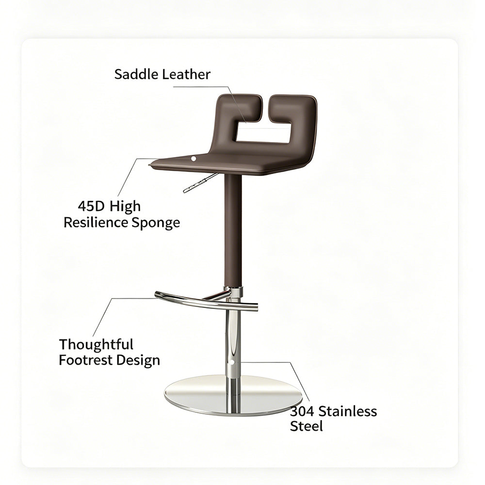 Modern Adjustable Swivel Bar Stool with Cutout Backrest 1 Piece