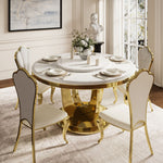 Load image into Gallery viewer, Round Dining Table with Lazy Susa Ceramic Top Gold Metal Base for 4-6 People
