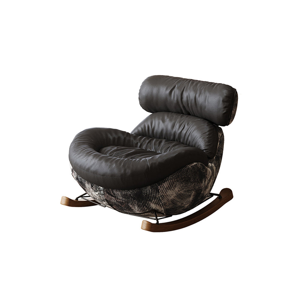 Modern Rocking Lounge Chair with Leather Cushion and Walnut Rocker Base
