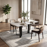 Load image into Gallery viewer, Modern White Sintered Stone Dining Table with Black Geometric Carbon Steel Base
