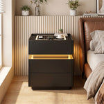 Load image into Gallery viewer, Modern LED Nightstand with Glass Top 2 Drawers Smart Bedside Table High Gloss White Design
