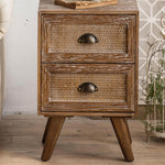 Load image into Gallery viewer, Vintage Distressed Wood Nightstand with Rattan Drawer Front Mid Century Bedside Table with Tapered Legs

