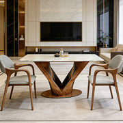 Luxury Sintered Stone Dining Table Kitchen Table With Artistic V-Shaped Solid Wood Base