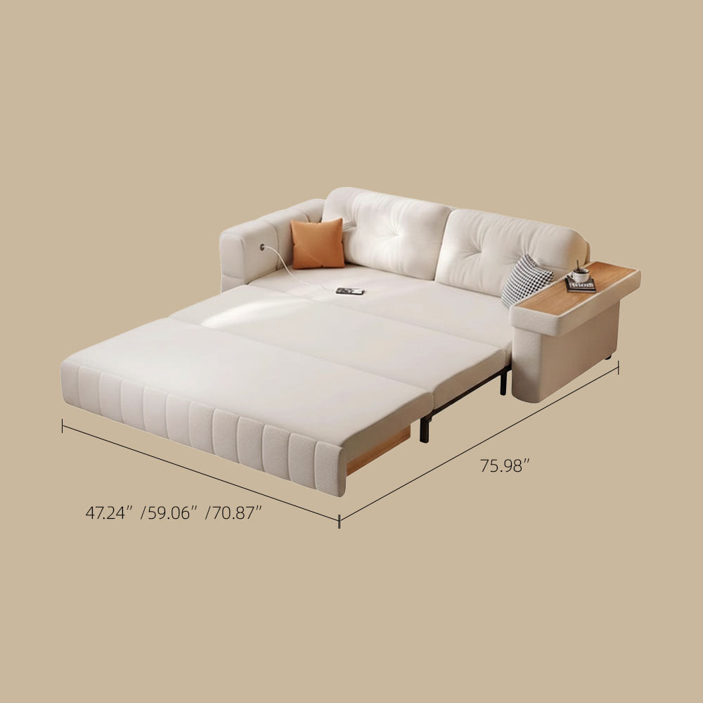 Modern Fabric Sofa Bed with Pull-Out Sleeper & Side Table Convertible Couch for Living Room