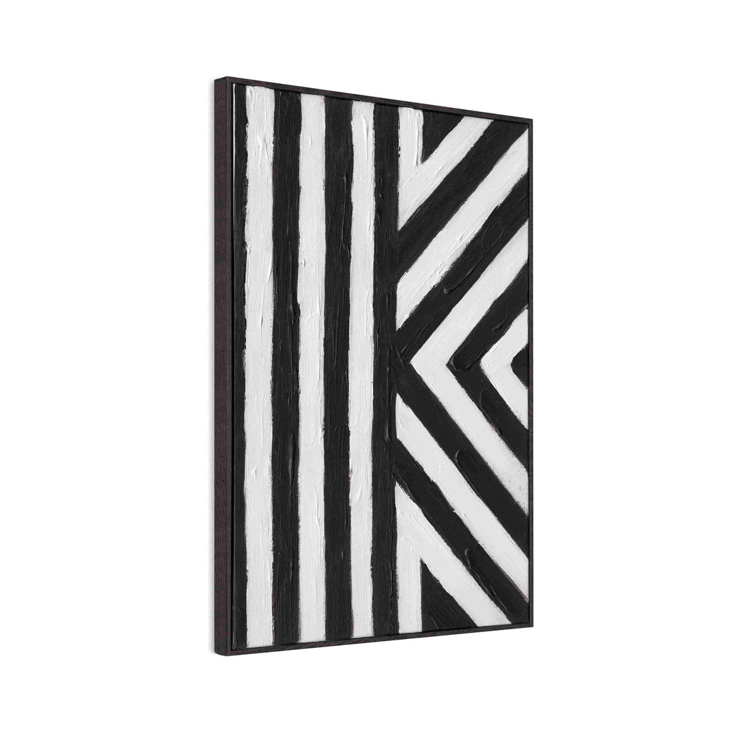 Handmade Textured Wall Art – Black & White Geometric Abstract Painting