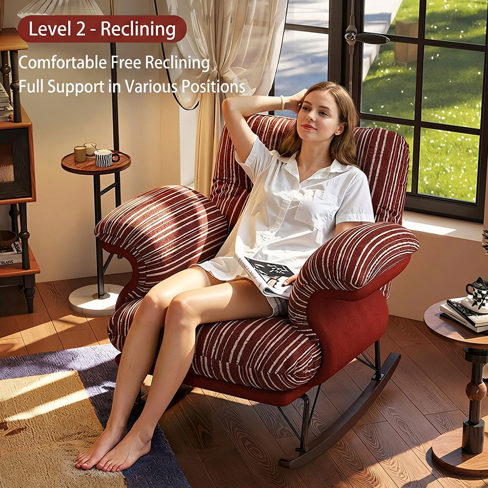 Modern Rocking Lounge Chair Striped Upholstery Accent Chair Curved Armrest Relax Chair