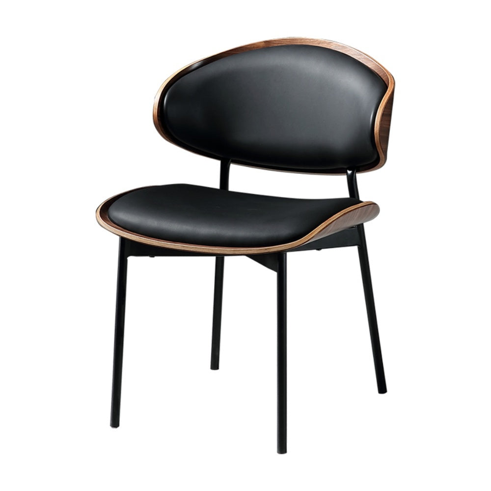 2PCS Mid Century Dining Chair Curved Back Leather Seat Wood Edge Metal Legs