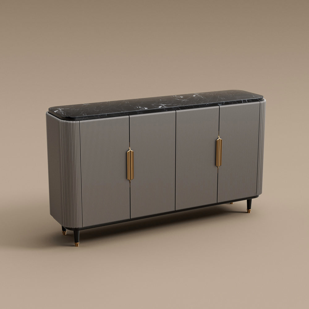 62.4'' Modern Luxury Elegant Gray and Gold Sideboard with Shelves