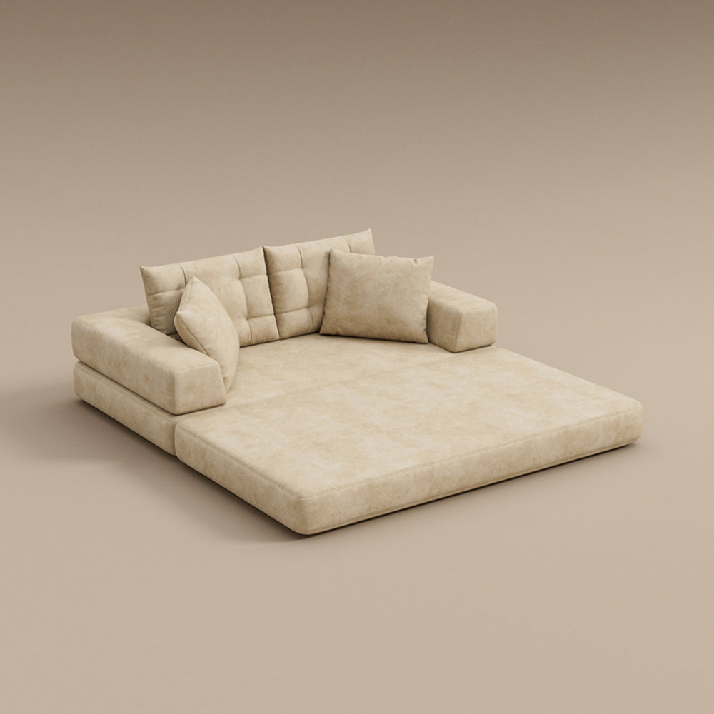 70''-78''Convertible Sofa Bed Tufted Cushion Armrest Foldable Design in Grey Fabric Upholstery