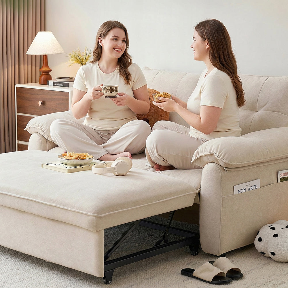 Modern Convertible Sofa Bed Tufted Fabric Sleeper Sofa Space Saving Pull Out Couch  Description