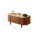 Load image into Gallery viewer, 46&#39;&#39; Walnut Round Edge Coffee Table with Drawers Curved Cabinet Doors &amp; Sintered Stone Top
