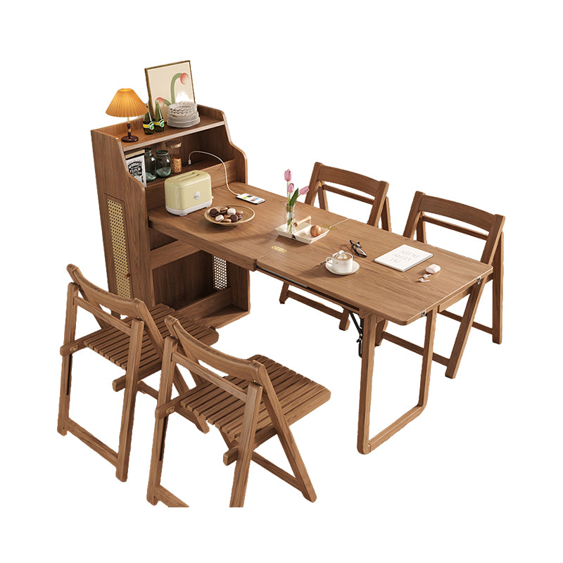 69'' Rattan Dining Cabinet Table Set Foldable Storage Multi-Chair Design Solid Wood Finish