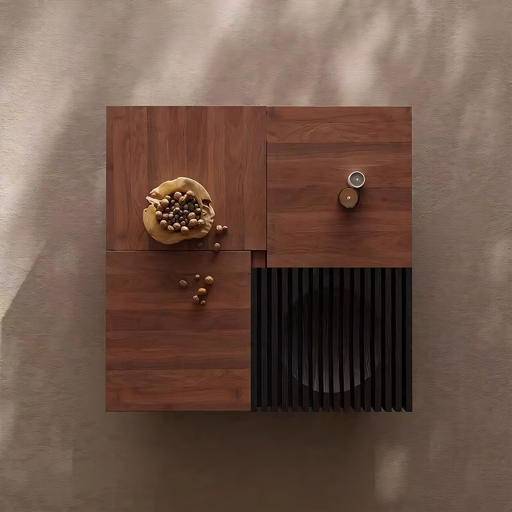 39'' Modern Modular Solid Wood Coffee Table with Hidden Storage & Sculptural Slat Base