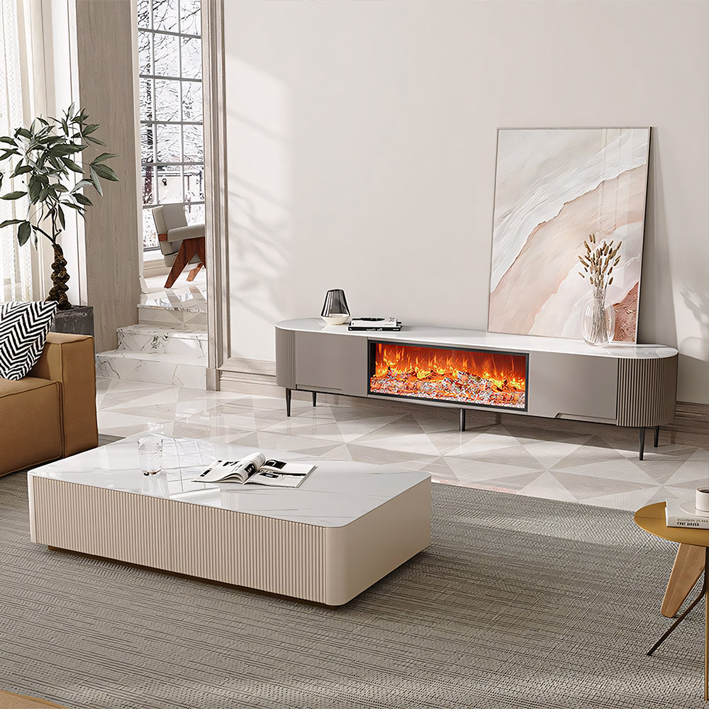Contemporary Gray Electric Fireplace TV Stand with 3-Color LED Lights for 65 to 85-inch TVs