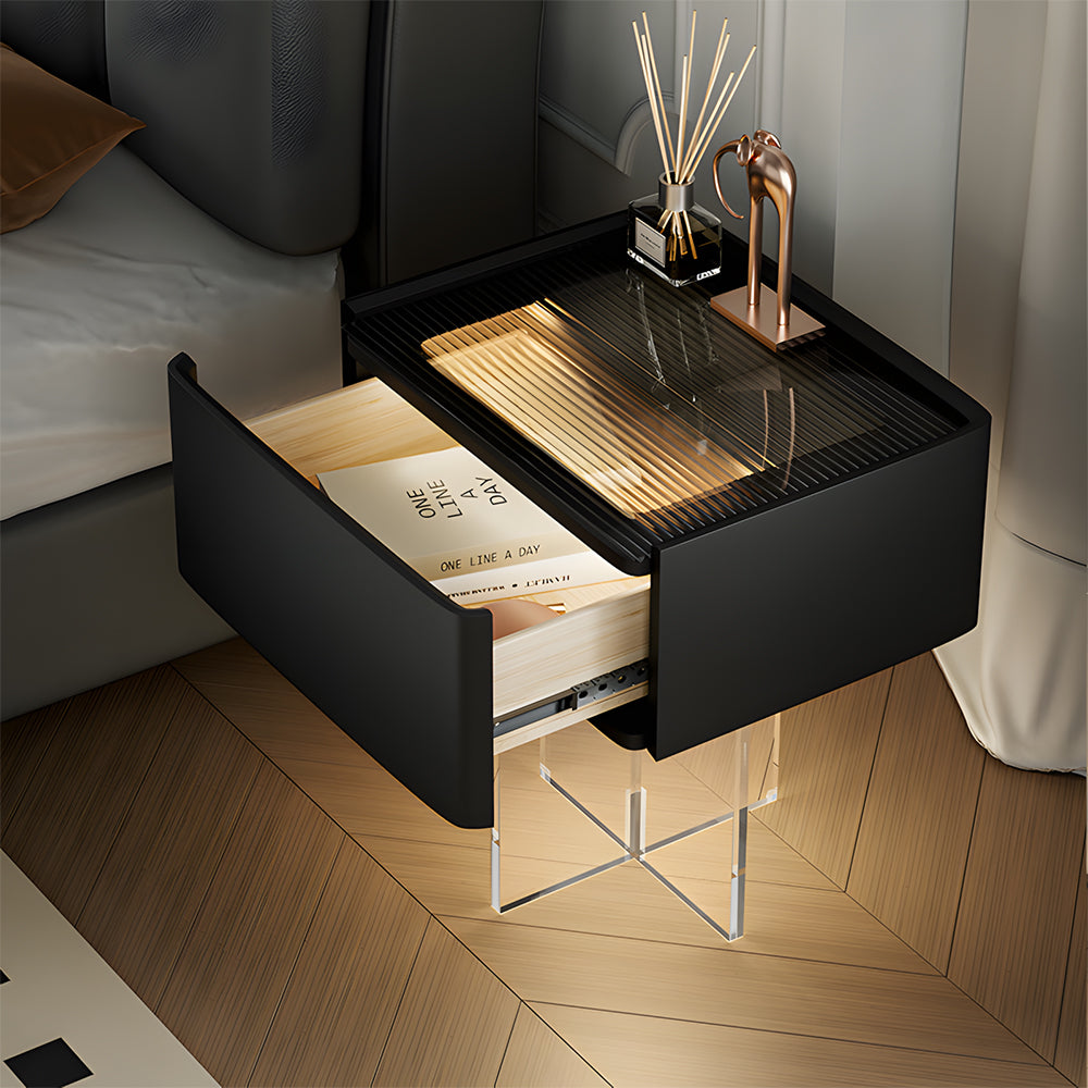 Smart Nightstand with Transparent Acrylic Legs and Motion Sensor LED Light