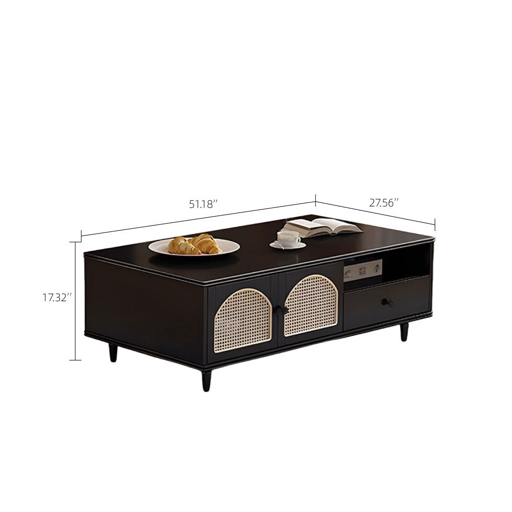 TV Stand & Coffee Table Set with Cane Drawers Mid-Century Modern Style Spacious Storage Elegant Design