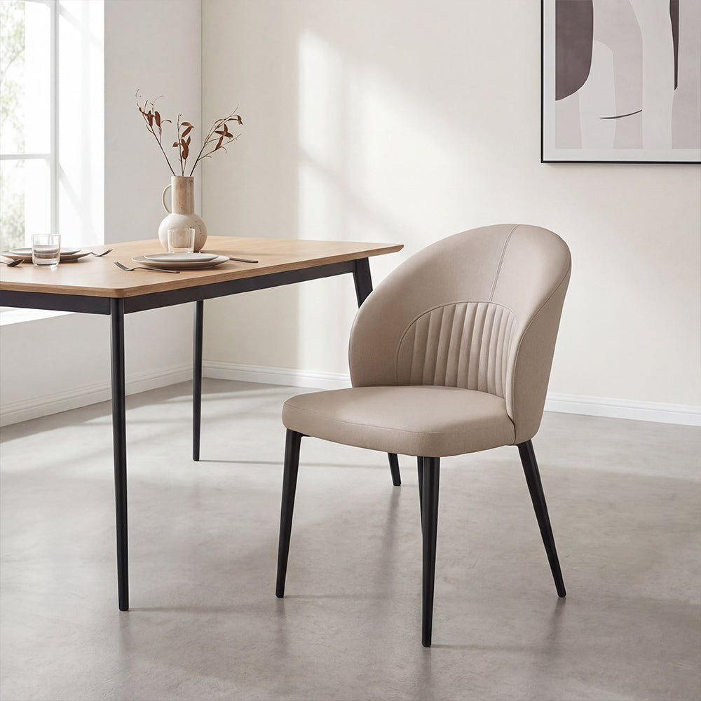 Contemporary Faux Leather Dining Chair with Curved Back Upholstered Seat Black Metal Legs 1 Piece