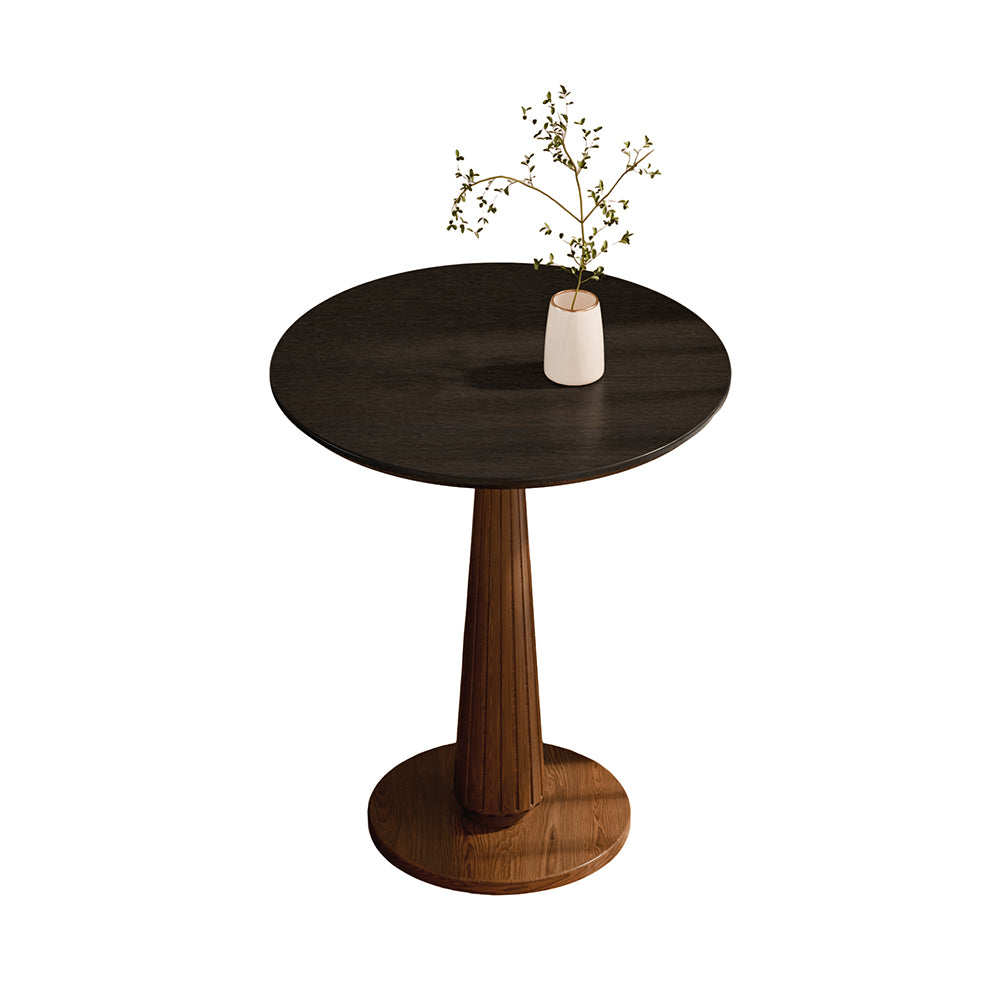 19.5''Vintage Round Pedestal Side Table | Fluted Column Base + Solid Wood Texture + Compact Accent Design