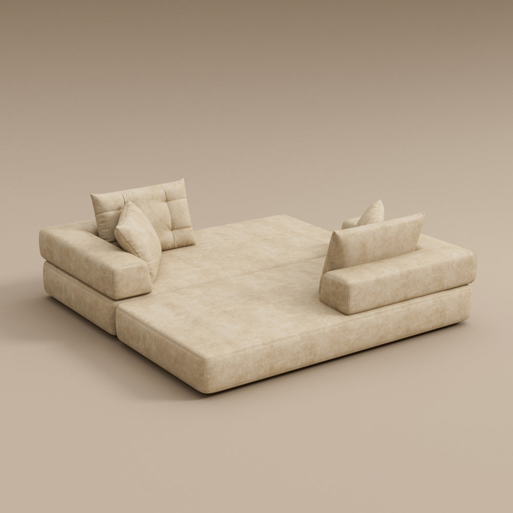 70''-78''Convertible Sofa Bed Tufted Cushion Armrest Foldable Design in Grey Fabric Upholstery