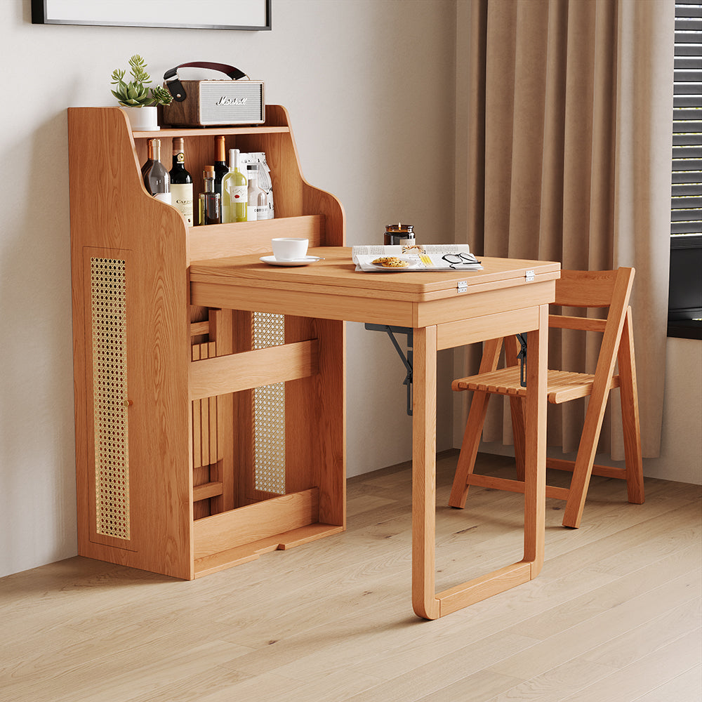 69'' Rattan Dining Cabinet Table Set Foldable Storage Multi-Chair Design Solid Wood Finish