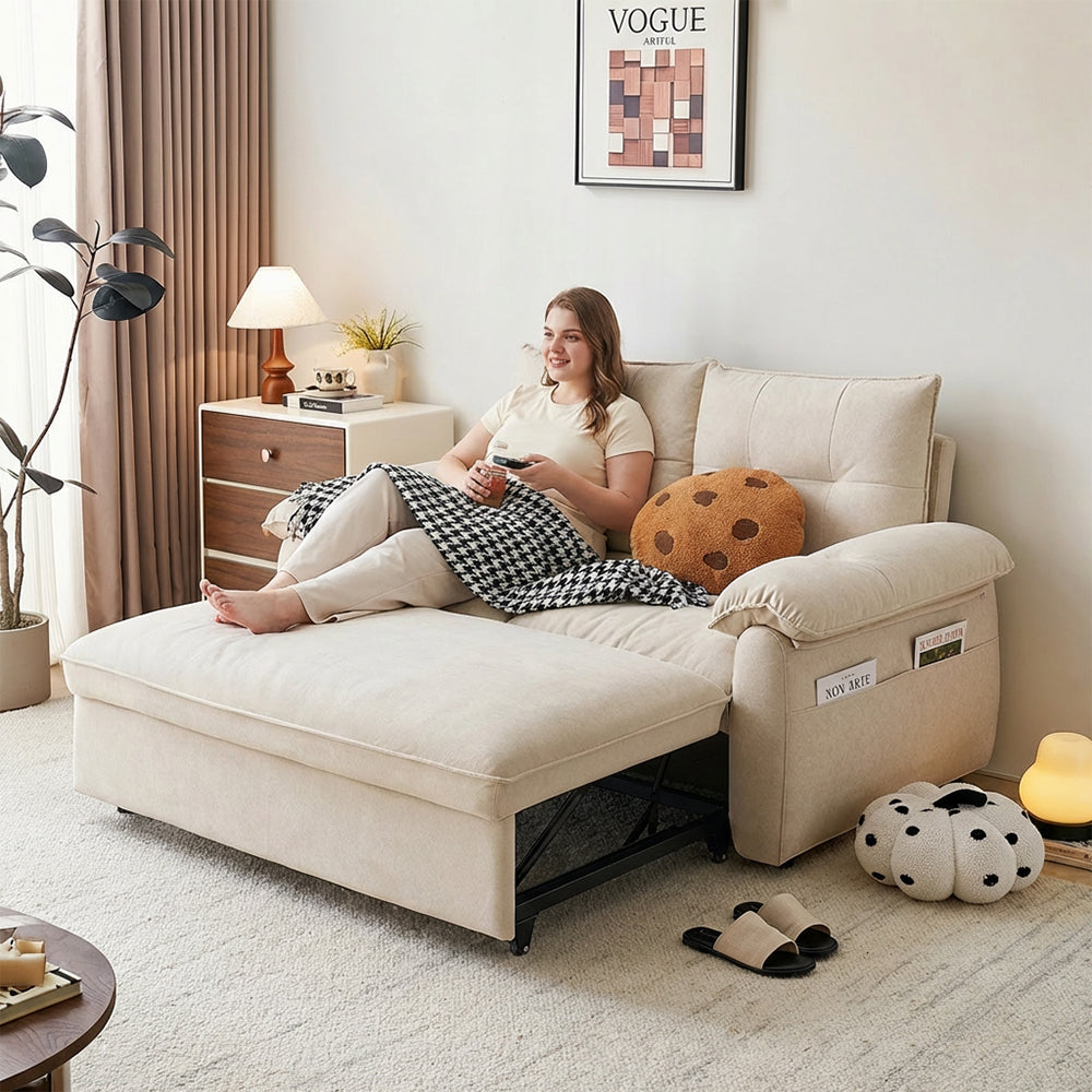 Modern Convertible Sofa Bed Tufted Fabric Sleeper Sofa Space Saving Pull Out Couch  Description