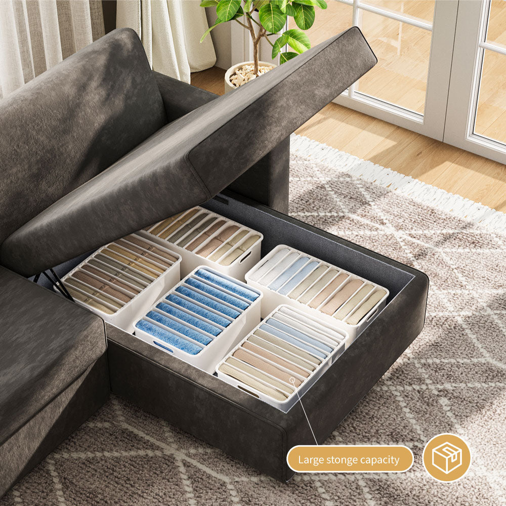 3-Person Corner Sofa Bed with 3.9" Thick Spring Mattress Independent Spring Mattress Sectional Sleeper Sofa Storage