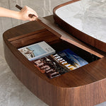 Load image into Gallery viewer, 34.7'' Modern Solid Wood Coffee Table with Marble Top Hidden Storage Rounded Minimalist Design
