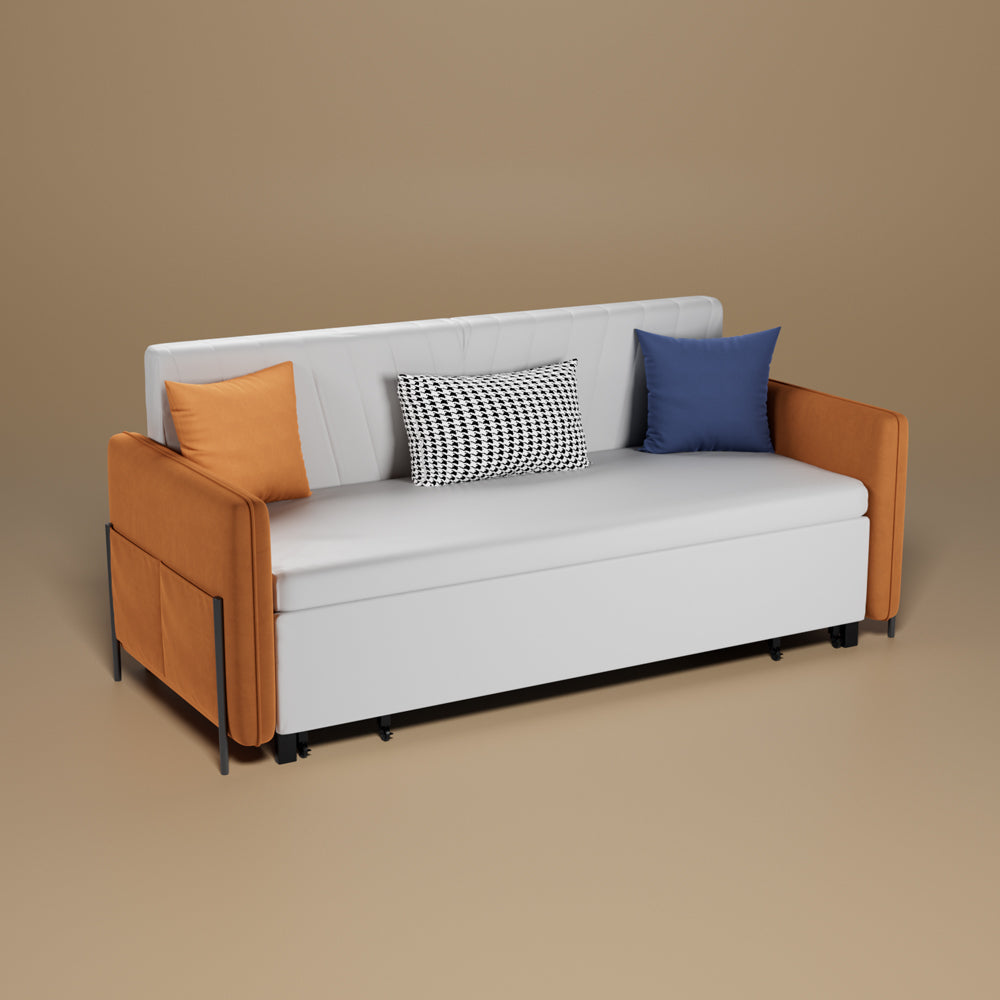 66.9"Convertible Sofa Bed Modern Minimalist Style with Side Pockets