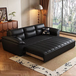 Load image into Gallery viewer, Black pet-friendly faux leather 89.7″ sofa bed in modern living room
