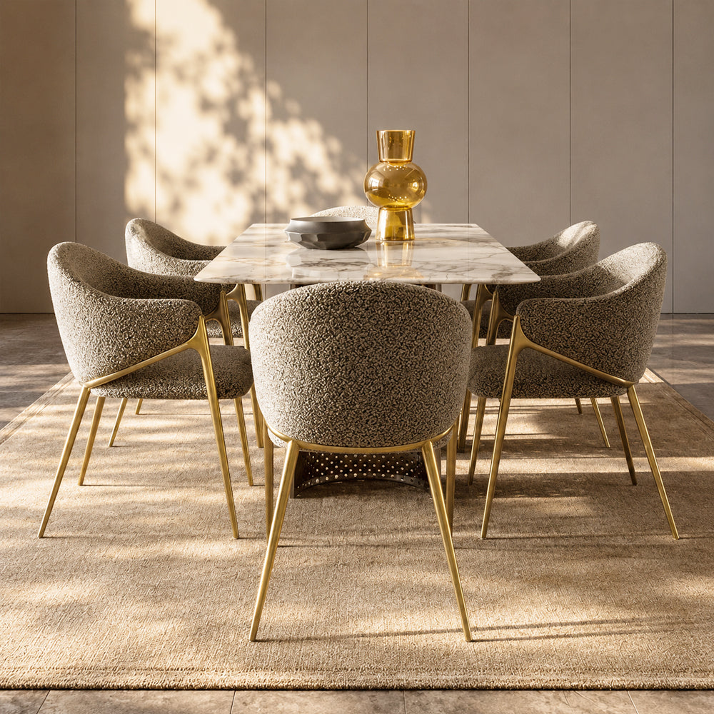 Modern Bouclé Dining Chair with Gold Metal Frame and Curved Backrest 1 Piece