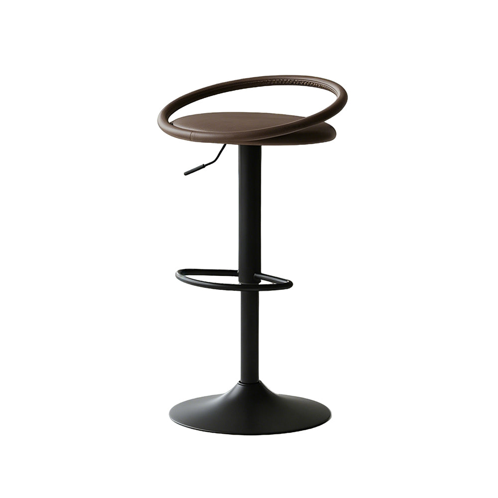 Modern Swivel Adjustable Bar Stool Set of 2 Brown Upholstered Seats Stainless Steel Base