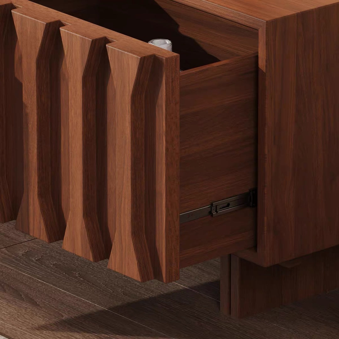 70.8'' Japanese-Style Wood TV Stand with Carved Sliding Doors Minimalist Low Media Console