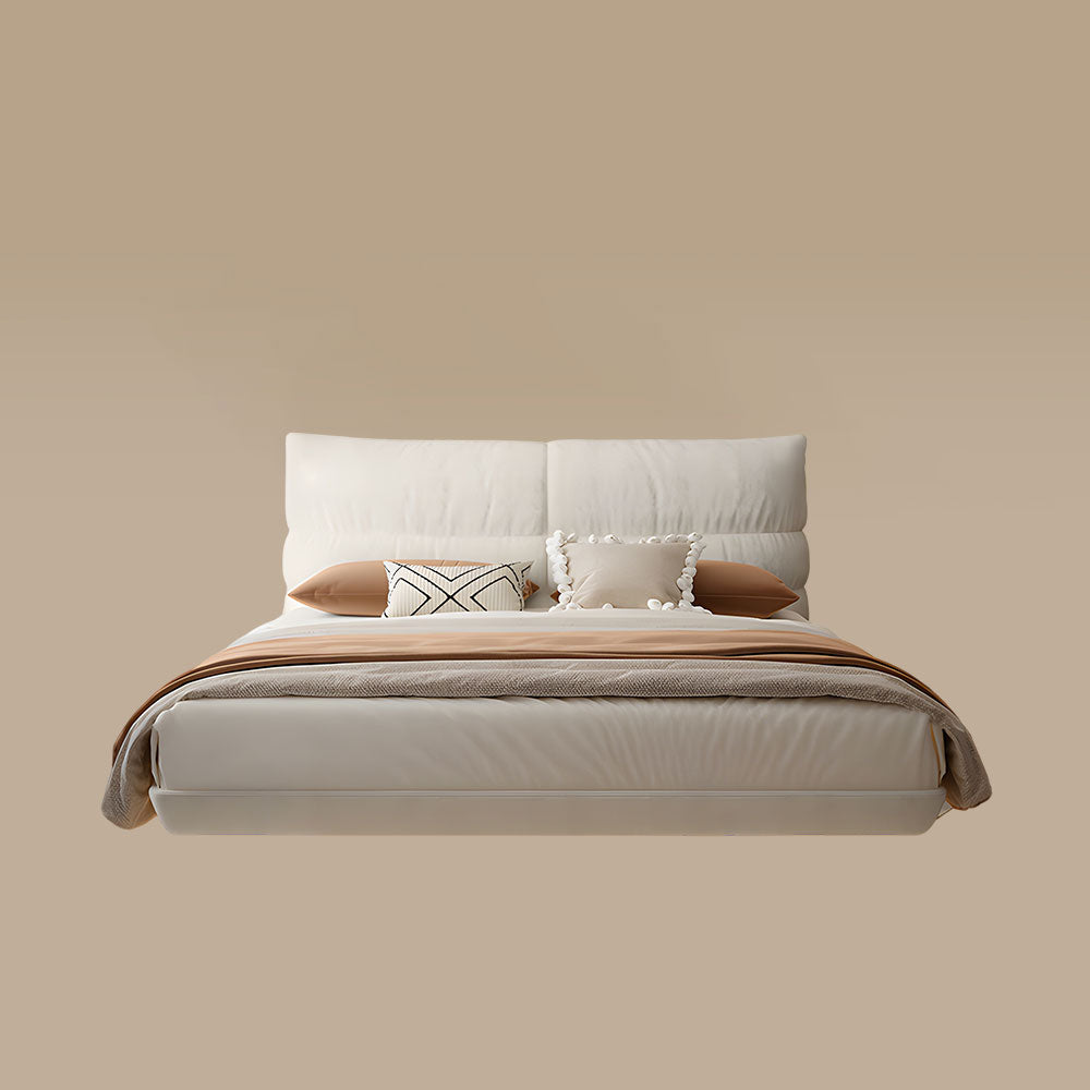 Modern Minimalist Bed with Elegant LED Lighting and Plush Upholstered Headboard for a Luxurious Bedroom Retreat