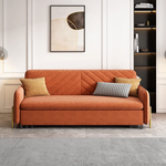 Load image into Gallery viewer, Orange velvet convertible sofa bed shown in living room setup
