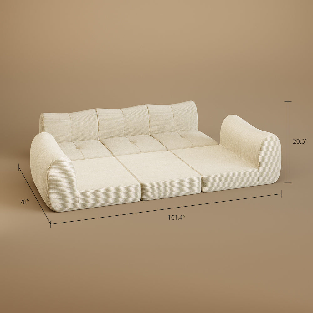 101'' Convertible Sofa Bed Three Seater Olive Green Upholstered Tufted Cushion Modern Curved Arm Modular Design