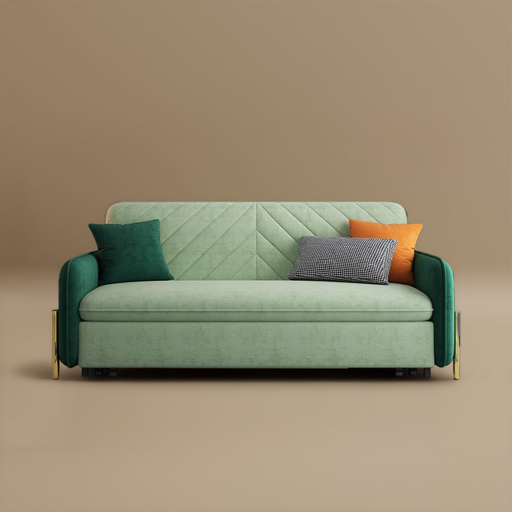 Sofa Bed Solid Wood Metal Frame Velvet Upholstery Storage Drawer Convertible