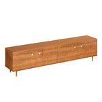 Load image into Gallery viewer, 78&quot; Retro TV Stand Carved Geometric Pattern Solid Wood Cabinet Brass-Tipped Legs Storage Sideboard
