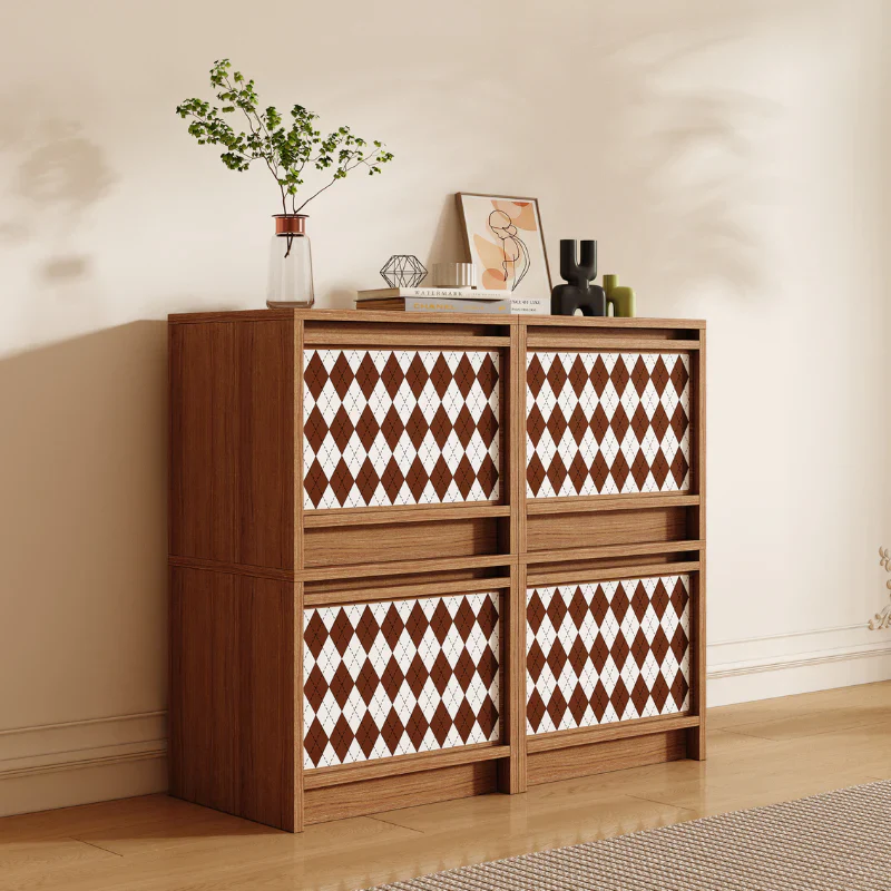 Modular Storage Unit Flip-Up Door Retro Diamond Design