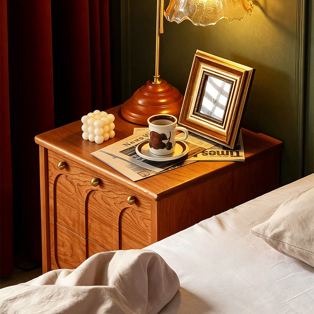 Vintage Solid Wood Bedroom Nightstand With Brass Knobs