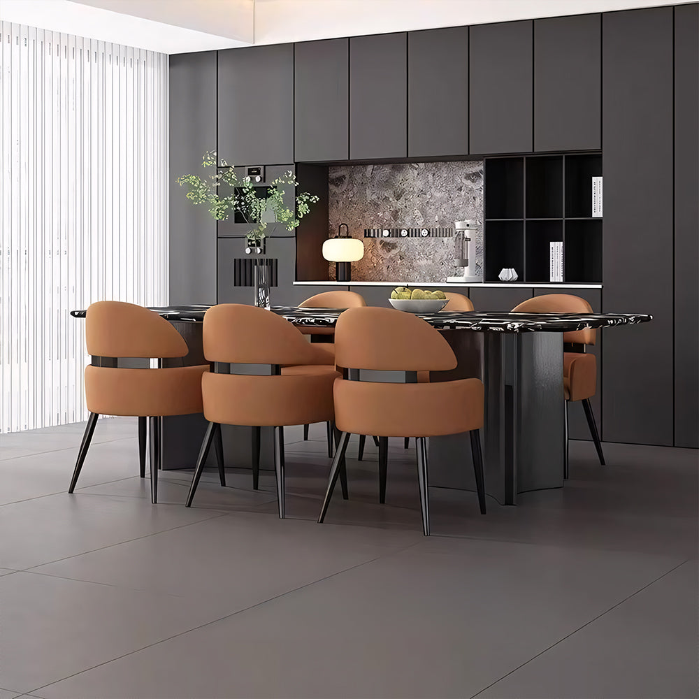 Set of 2 Modern Faux Leather Dining Chair with Curved Backrest Upholstered Seat Carbon Steel Legs Minimalist Dining Room Chair