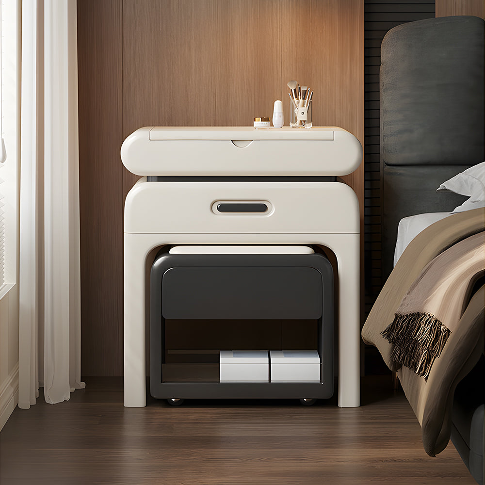 Modern Minimalist Vanity Desk with LED Mirror Storage Drawer Makeup Table Set with Upholstered Stool